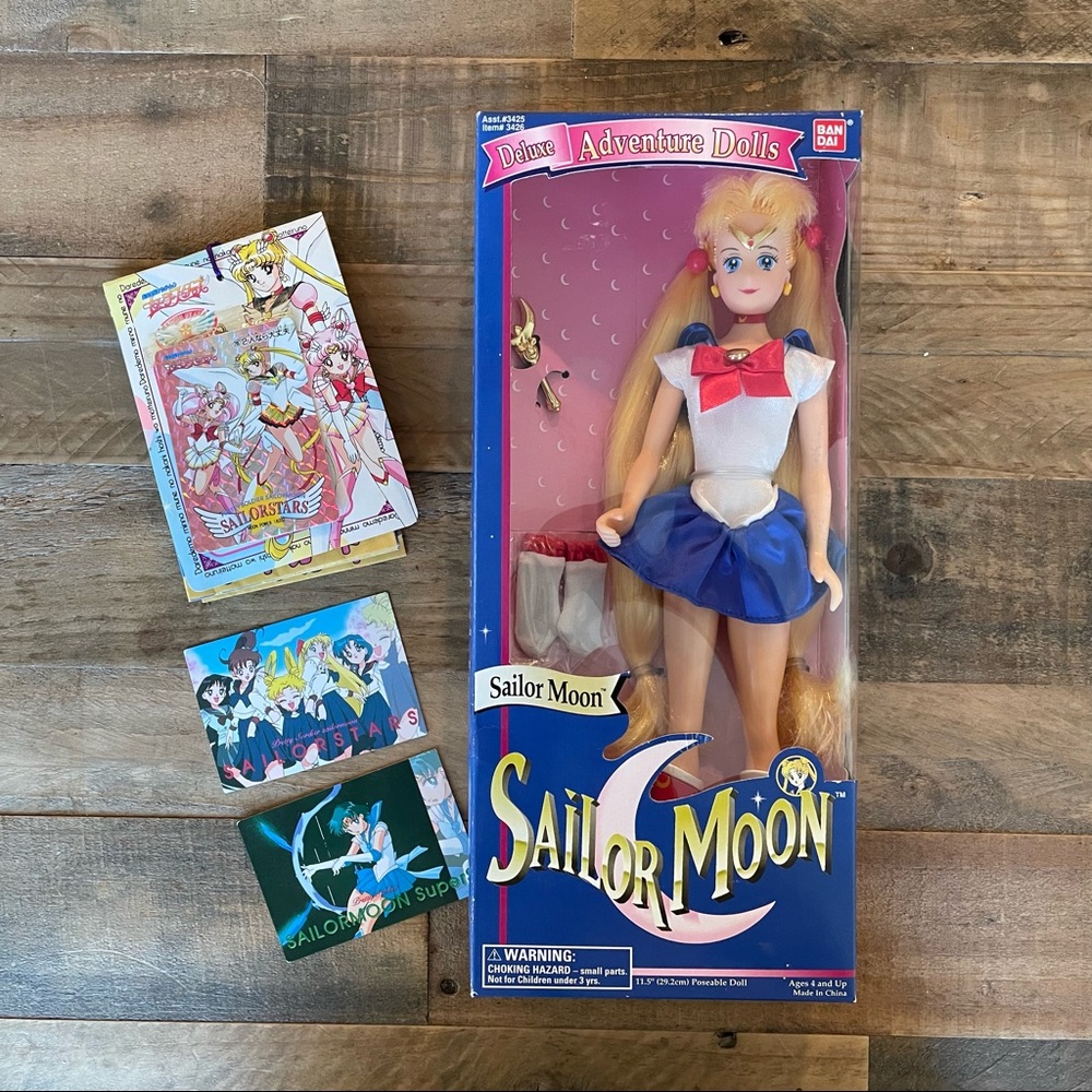 Sailor Moon Doll Brand New Never Opened - Ban Dai 1995 11.5” + 15 Trading Cards